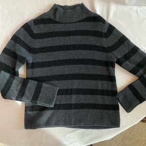 Eileen fisher merino wool gray black stripe mock t-neck sweater